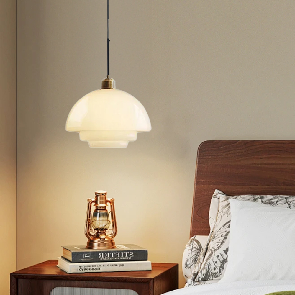 Mid-Century Milk White Glass Pendant | Plug in Hanging Island