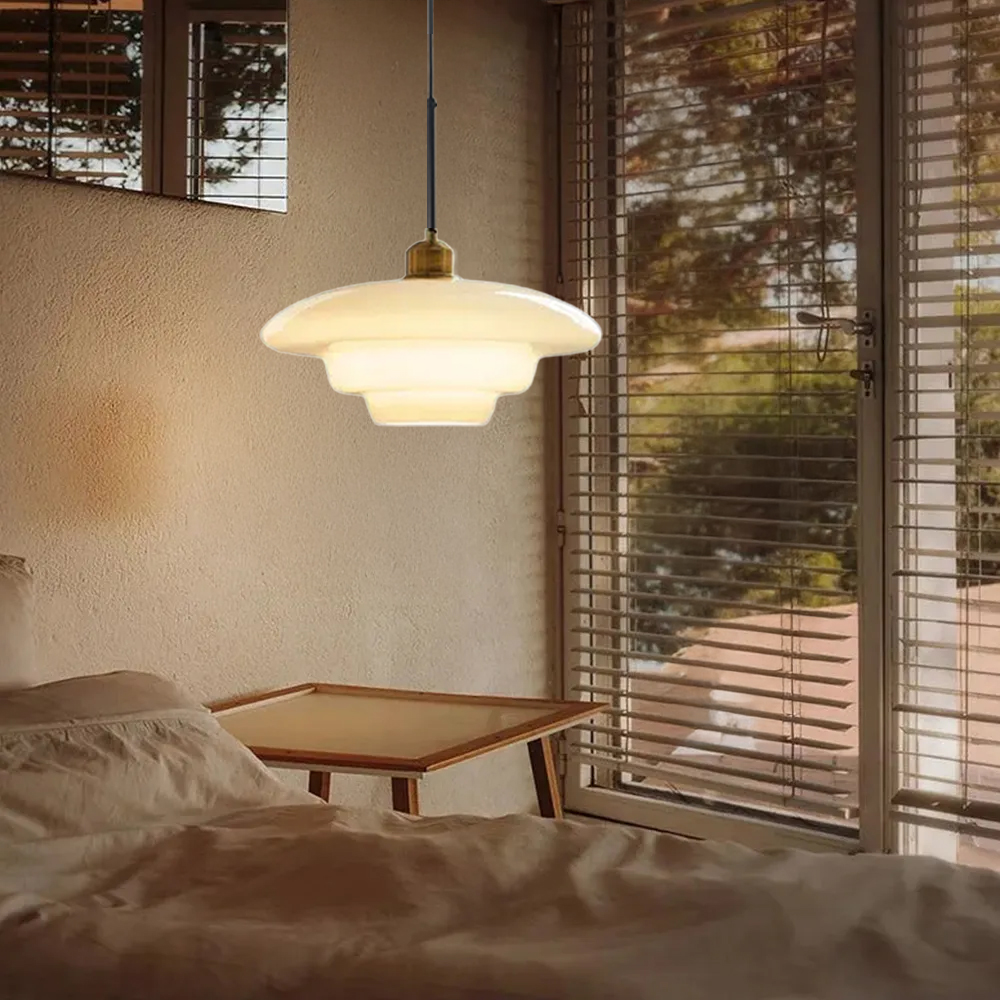 Mid Century Art Milk White Glass Pendant Light