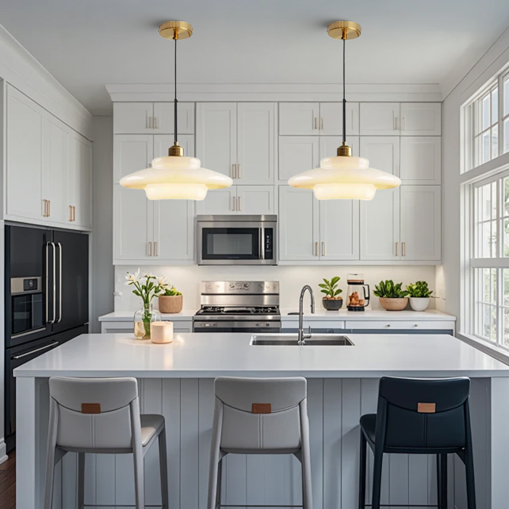 Mid Century Art Milk White Glass Pendant Light