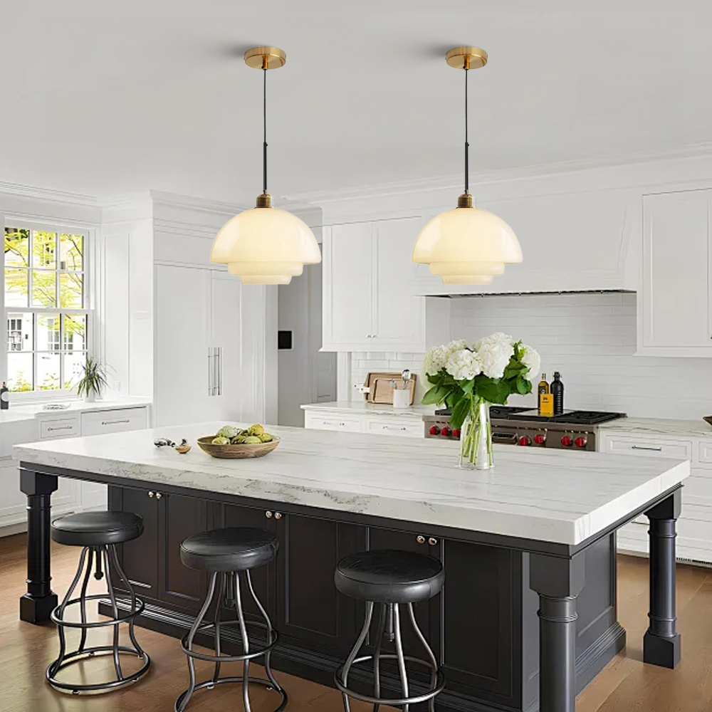 Mid Century Art Milk White Glass Pendant Light