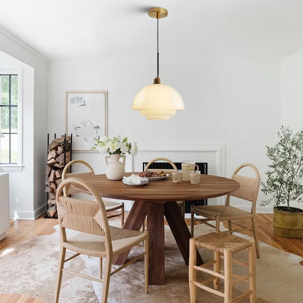 Mid Century Art Milk White Glass Pendant Light