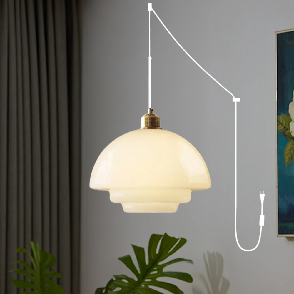 Mid Century Plug-in Milk White Glass Pendant Light