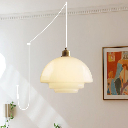 Mid Century Plug-in Milk White Glass Pendant Light