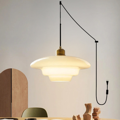 Mid Century Plug-in Milk White Glass Pendant Light