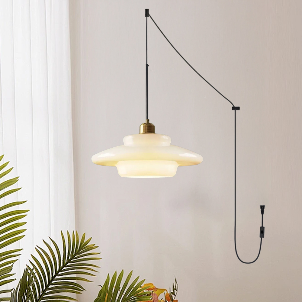 Mid Century Plug-in Milk White Glass Pendant Light