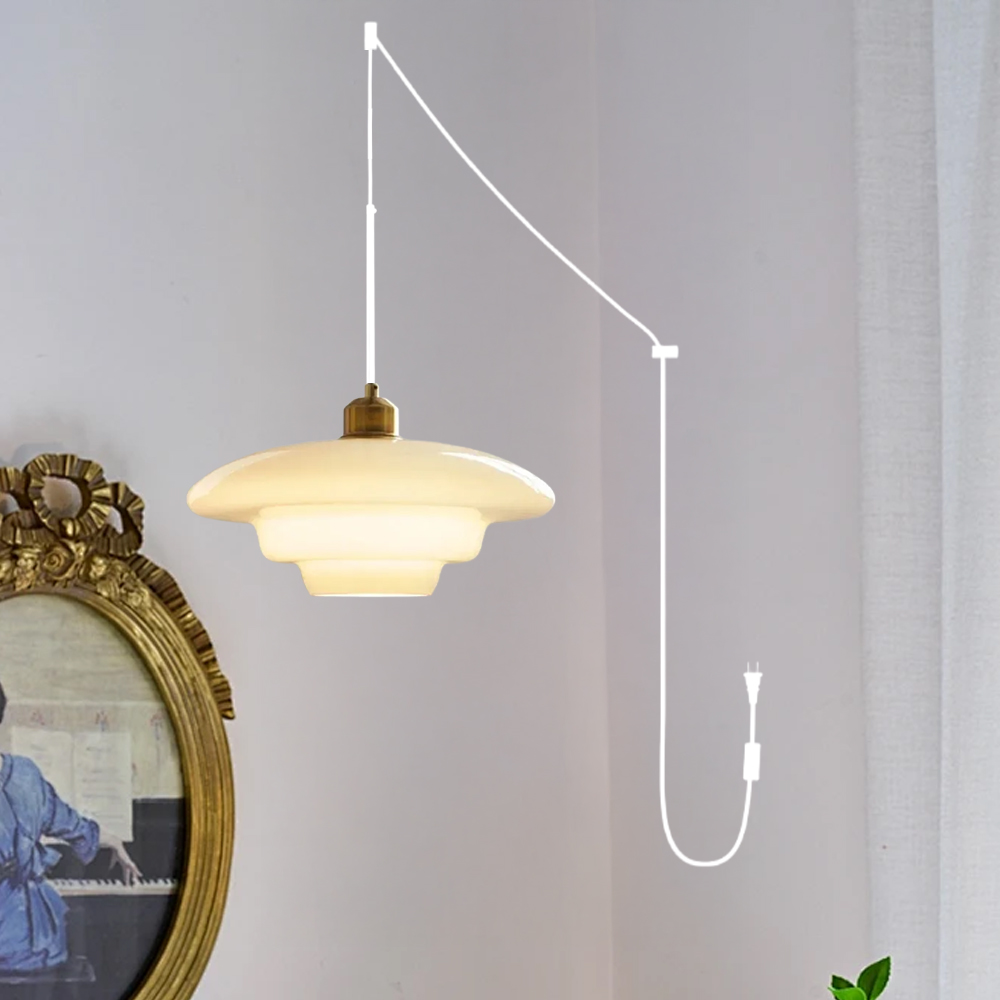Mid Century Plug-in Milk White Glass Pendant Light