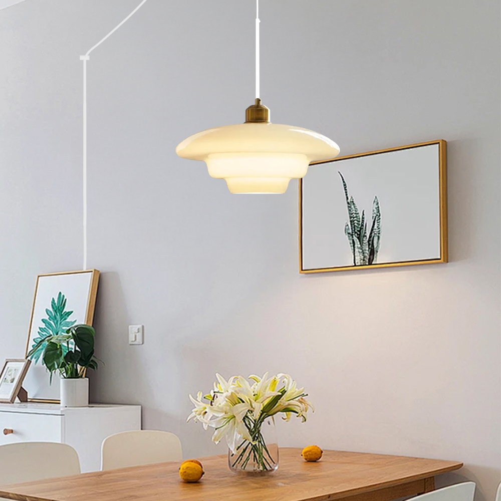 Mid Century Plug-in Milk White Glass Pendant Light