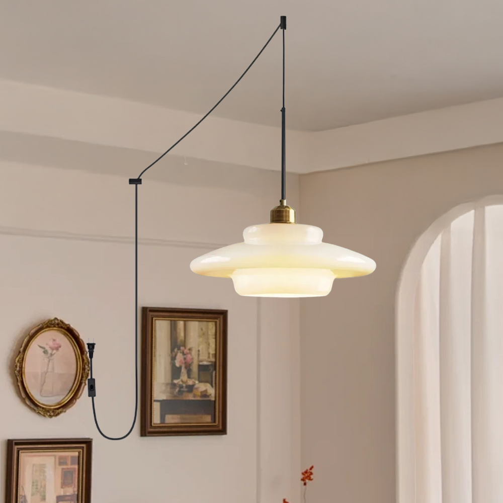 Mid Century Art Milk White Glass Pendant Light