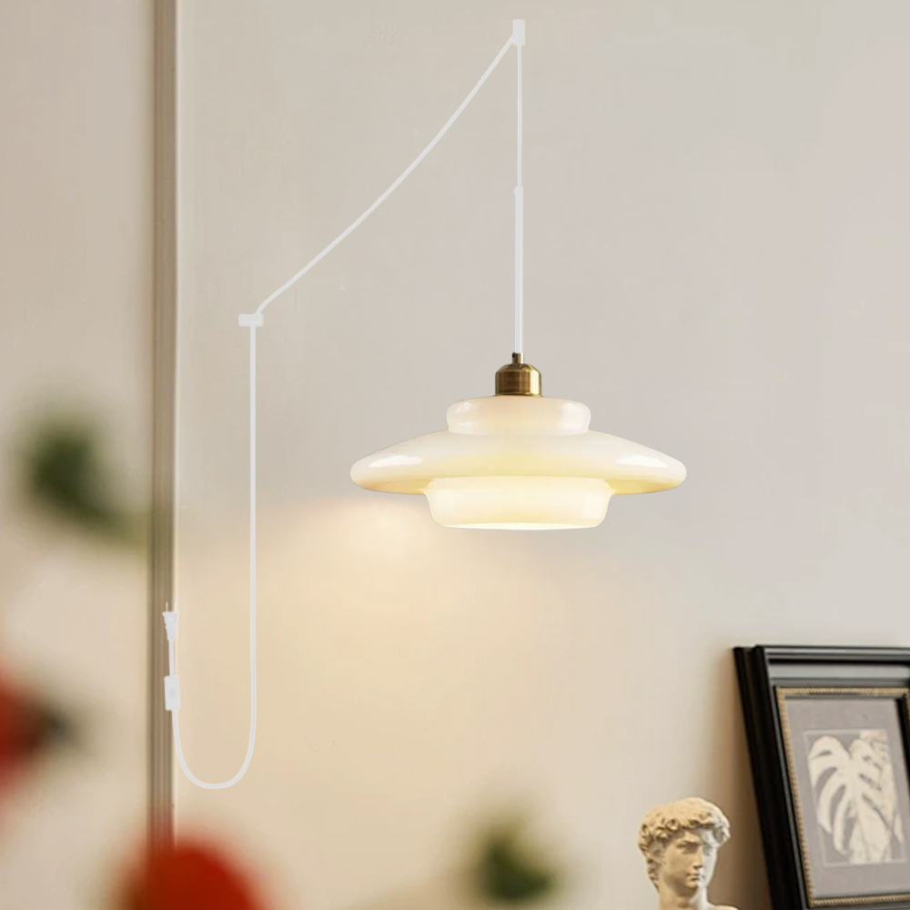 Mid Century Plug-in Milk White Glass Pendant Light