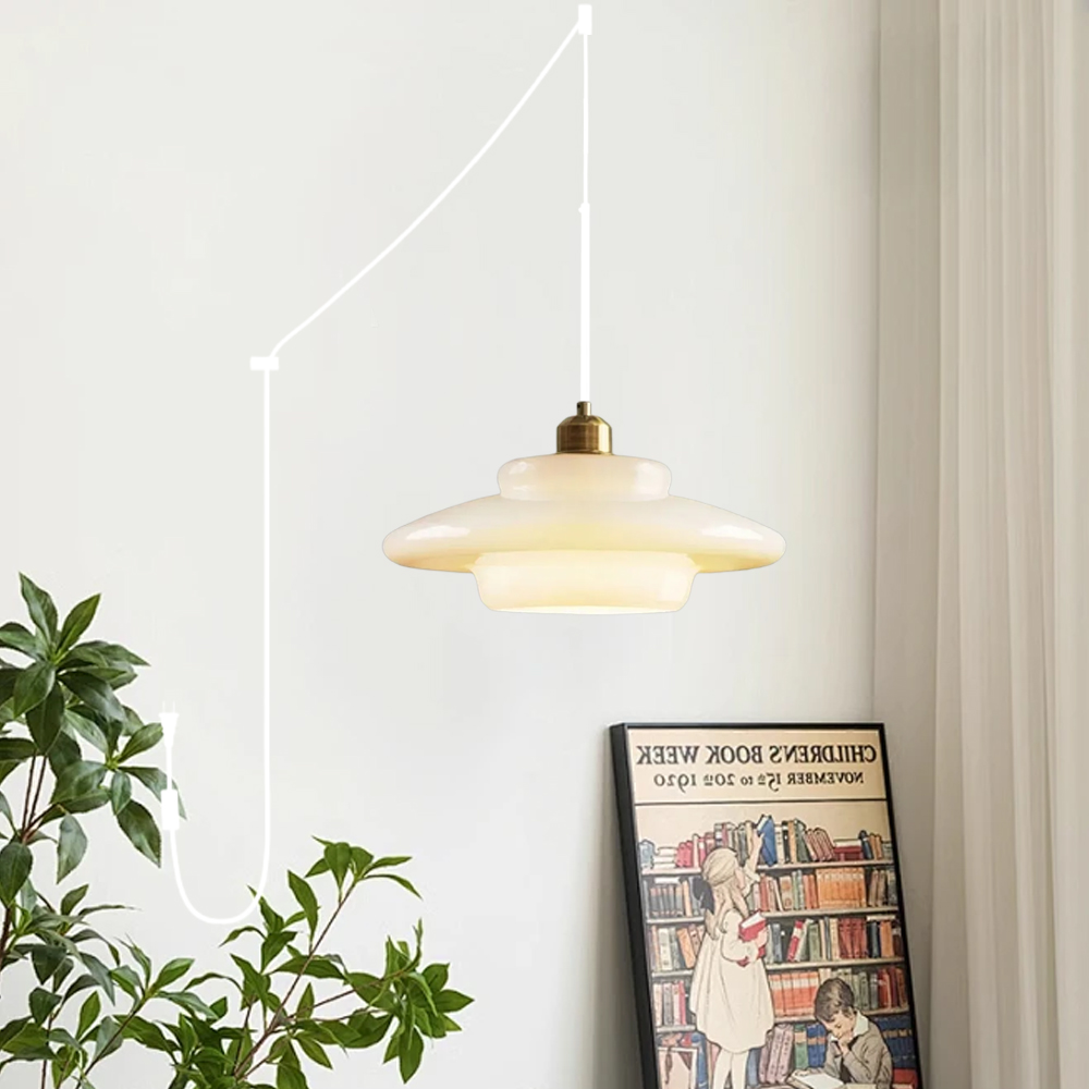 Mid Century Plug-in Milk White Glass Pendant Light