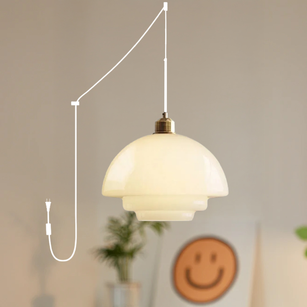 Mid Century Plug-in Milk White Glass Pendant Light