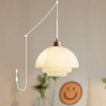 Mid Century Plug-in Milk White Glass Pendant Light