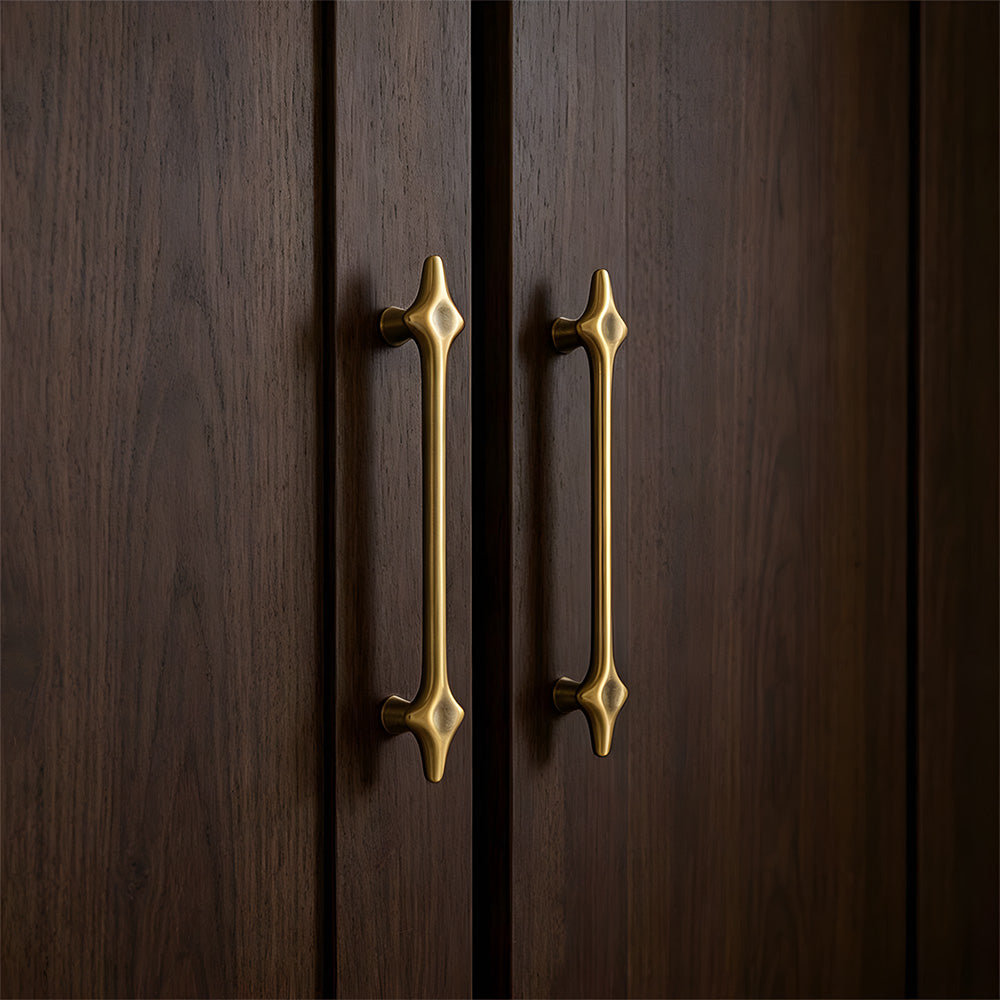 Mid-Century Gold Cabinet Pulls - Decorative Cross Bar Drawer Handles