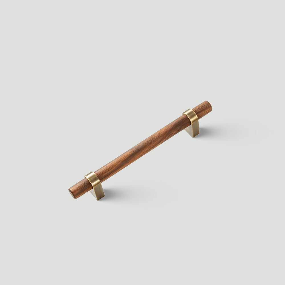 Mid-Century Walnut Wood and Brass T-Bar Dresser Pulls