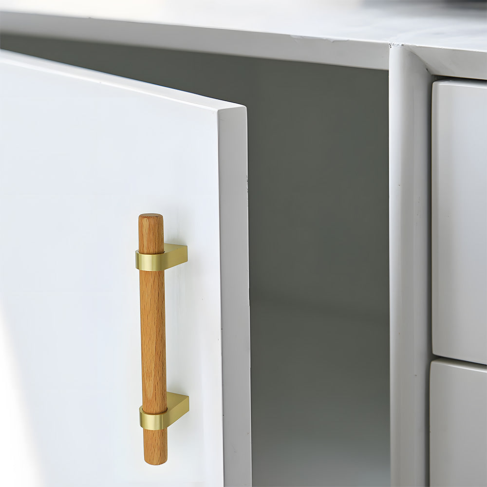 Mid-Century Walnut Wood and Brass T-Bar Dresser Pulls