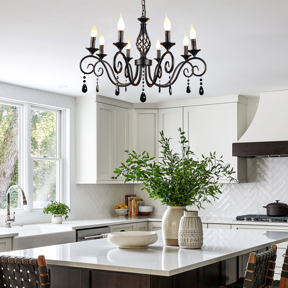 Minimalist Black Metal Chandelier for Dining Room or Kitchen