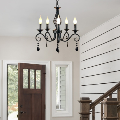 Minimalist Black Metal Chandelier for Dining Room or Kitchen