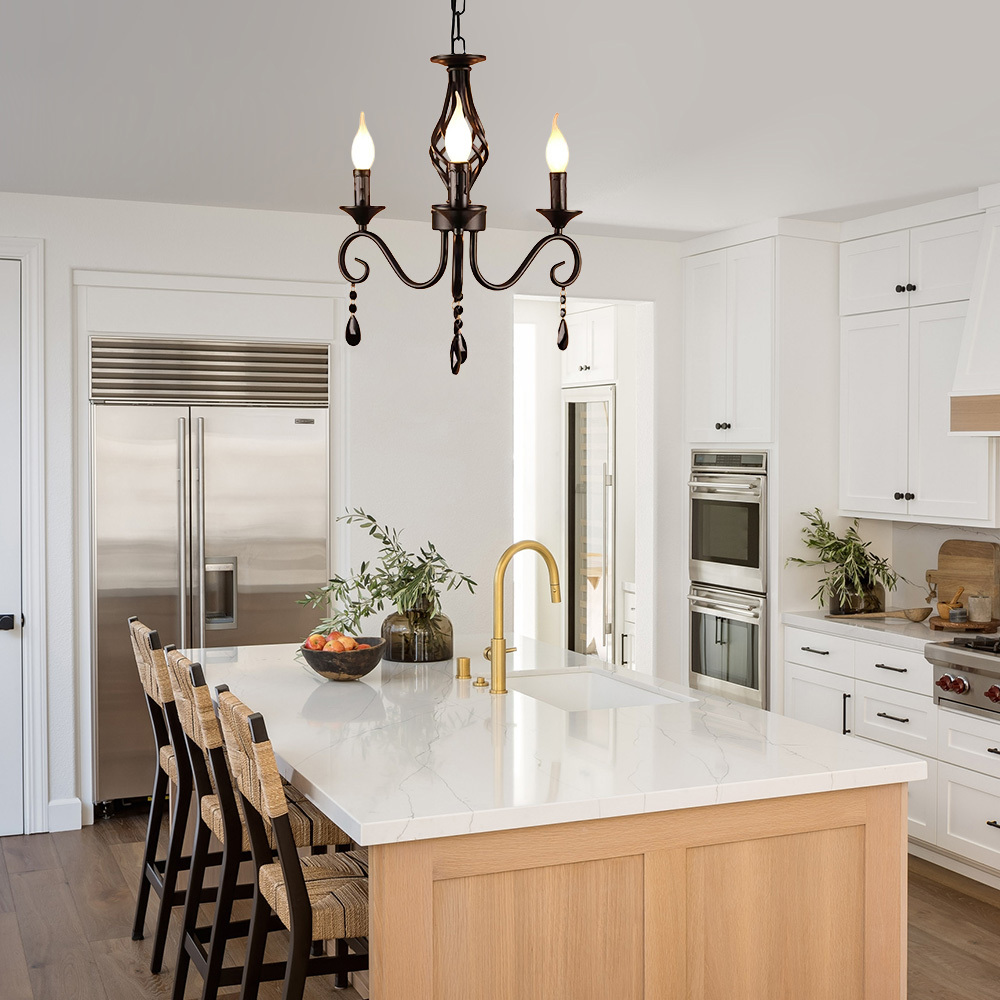 Minimalist Black Metal Chandelier for Dining Room or Kitchen