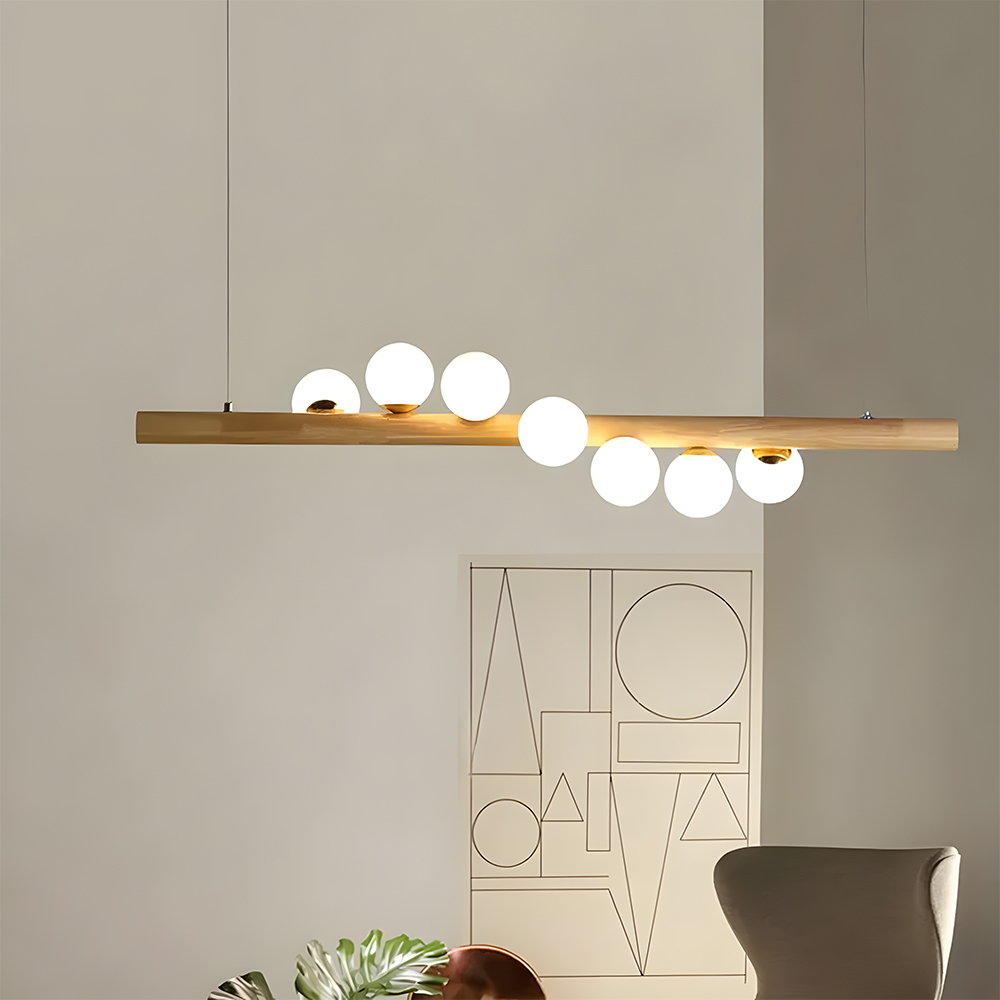 Minimalist Linear Wood Glass Pendant Light