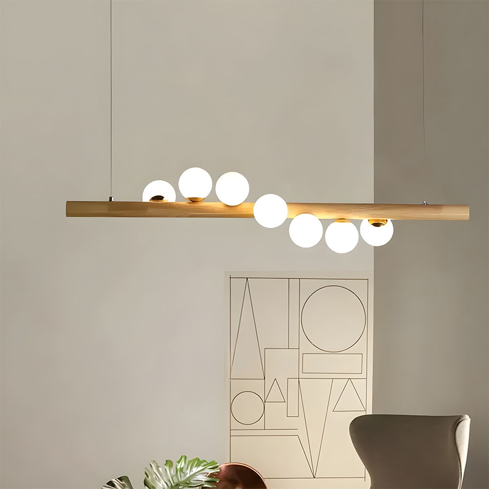 Minimalist Linear Wood Glass Pendant Light