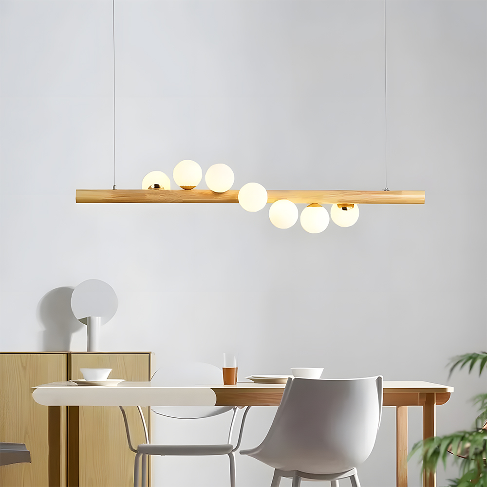 Minimalist Linear Wood Glass Pendant Light