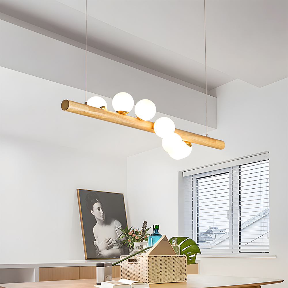 Minimalist Linear Wood Glass Pendant Light
