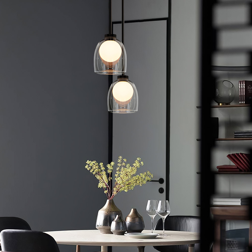 Minimalist Transparent Clear Glass Iron Frame Pendant Light 