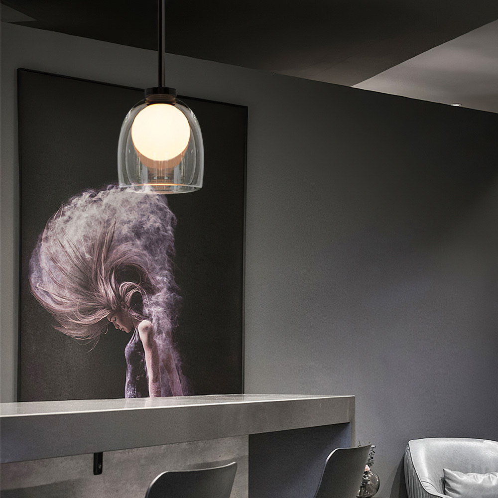 Minimalist Transparent Clear Glass Iron Frame Pendant Light 