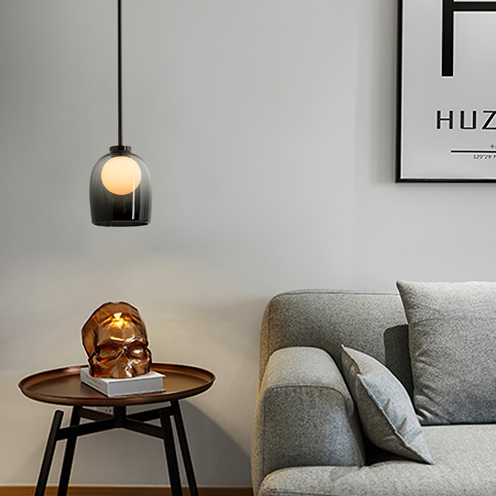 Minimalist Transparent Clear Glass Iron Frame Pendant Light 