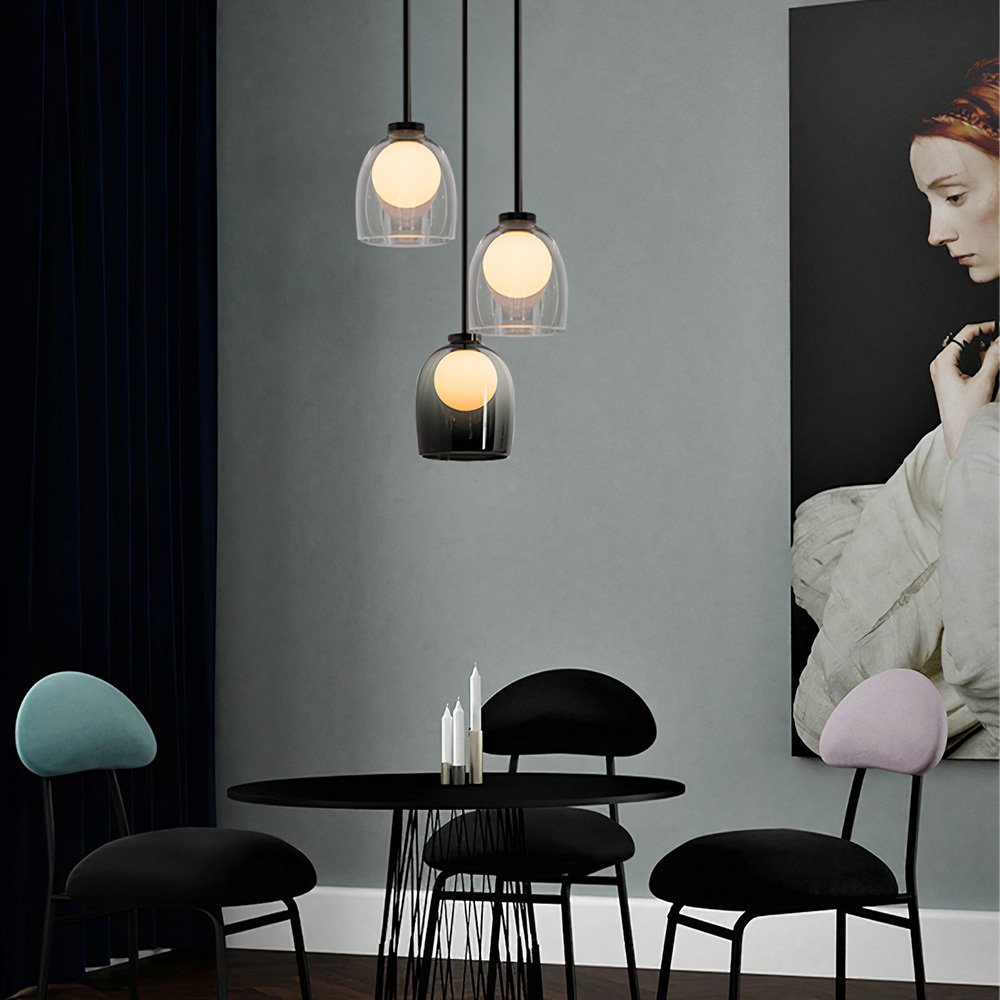 Minimalist Transparent Clear Glass Iron Frame Pendant Light 