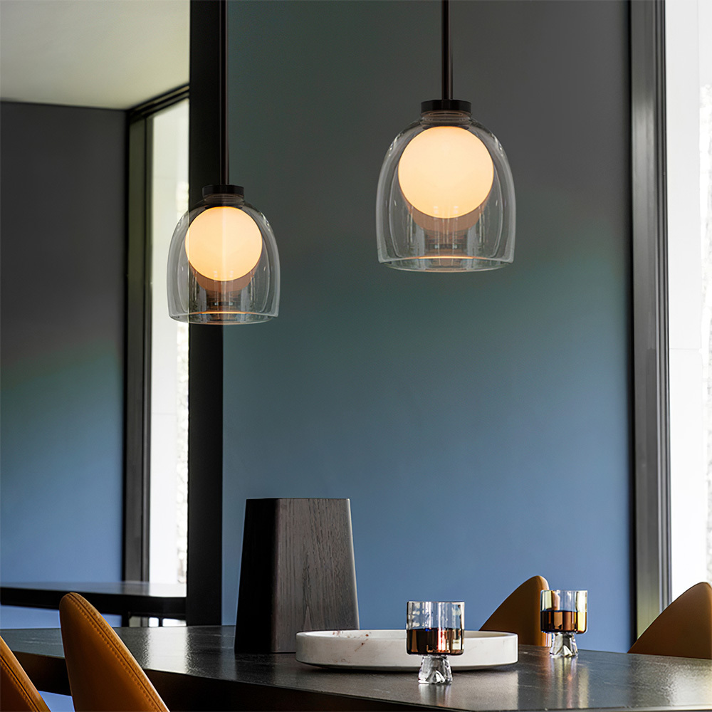 Minimalist Transparent Clear Glass Iron Frame Pendant Light 