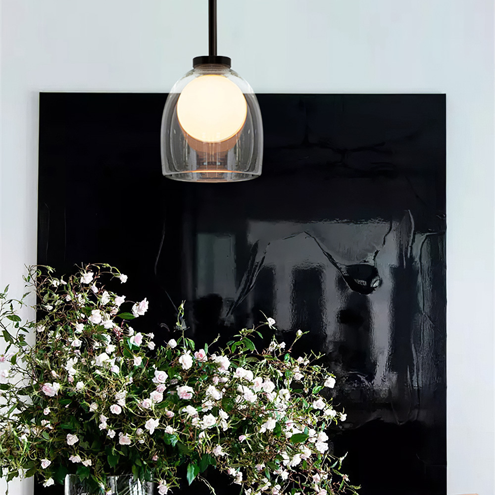 Minimalist Transparent Clear Glass Iron Frame Pendant Light 