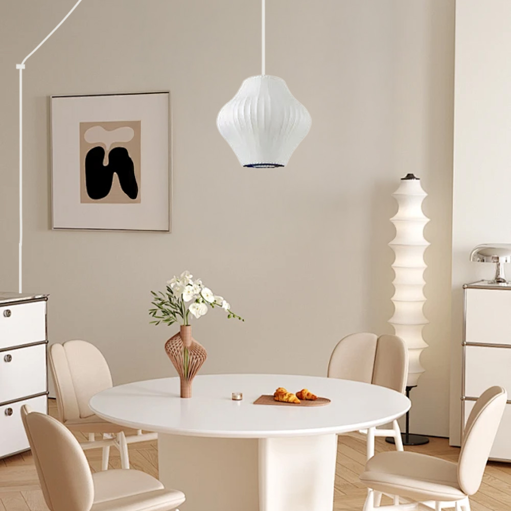 Farmhouse Plug In Pendant Light |Minimalist White Nelson Bubble