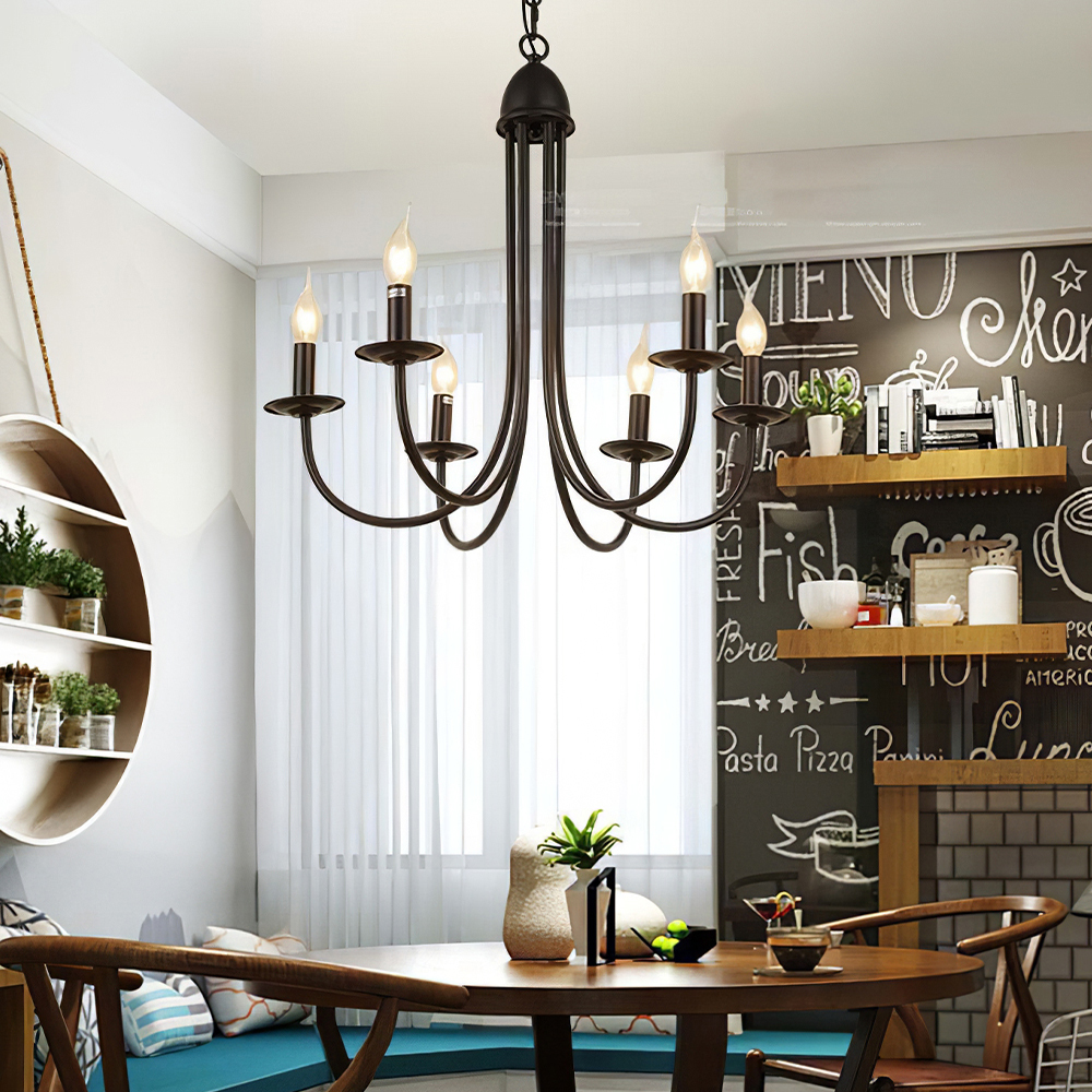 Modern Black Iron Chandelier Light Fixture – 6/8-Light