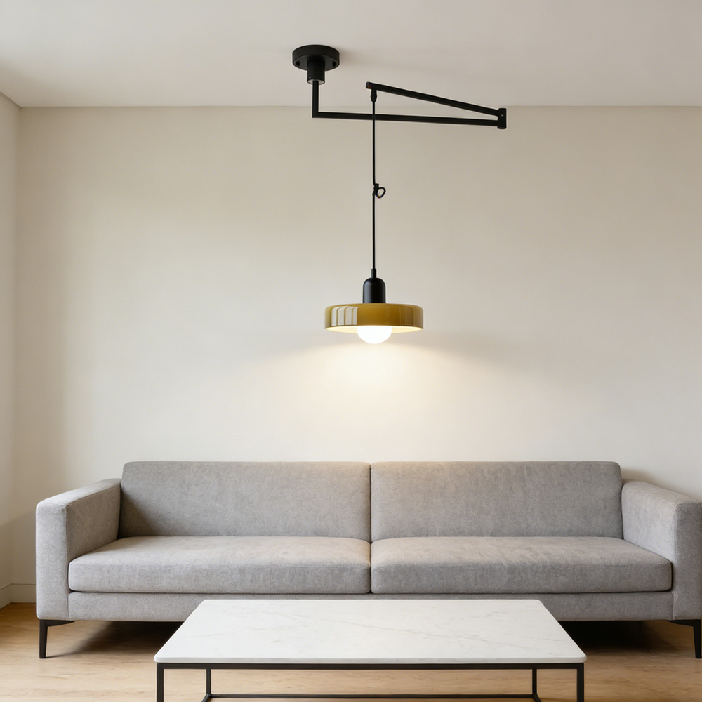 Modern Cream Glass Adjustable Swing Arm Pendant Light