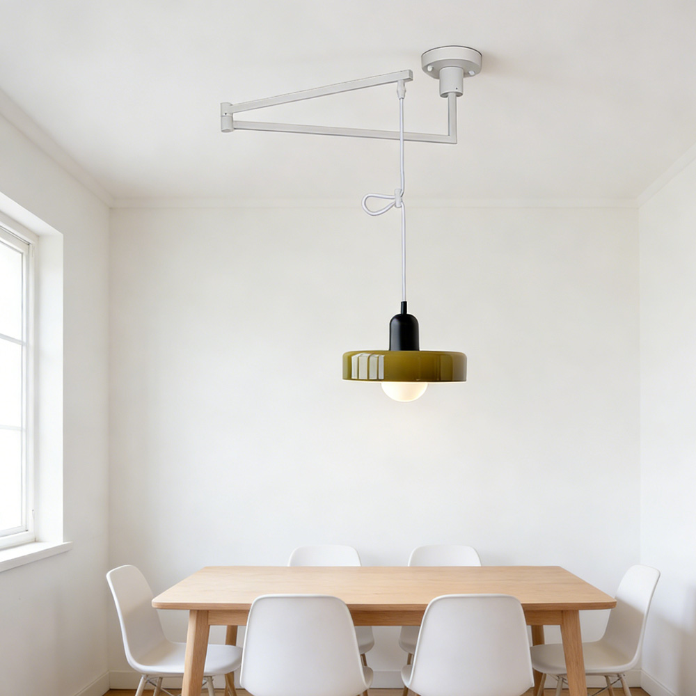 Modern Cream Glass Adjustable Swing Arm Pendant Light