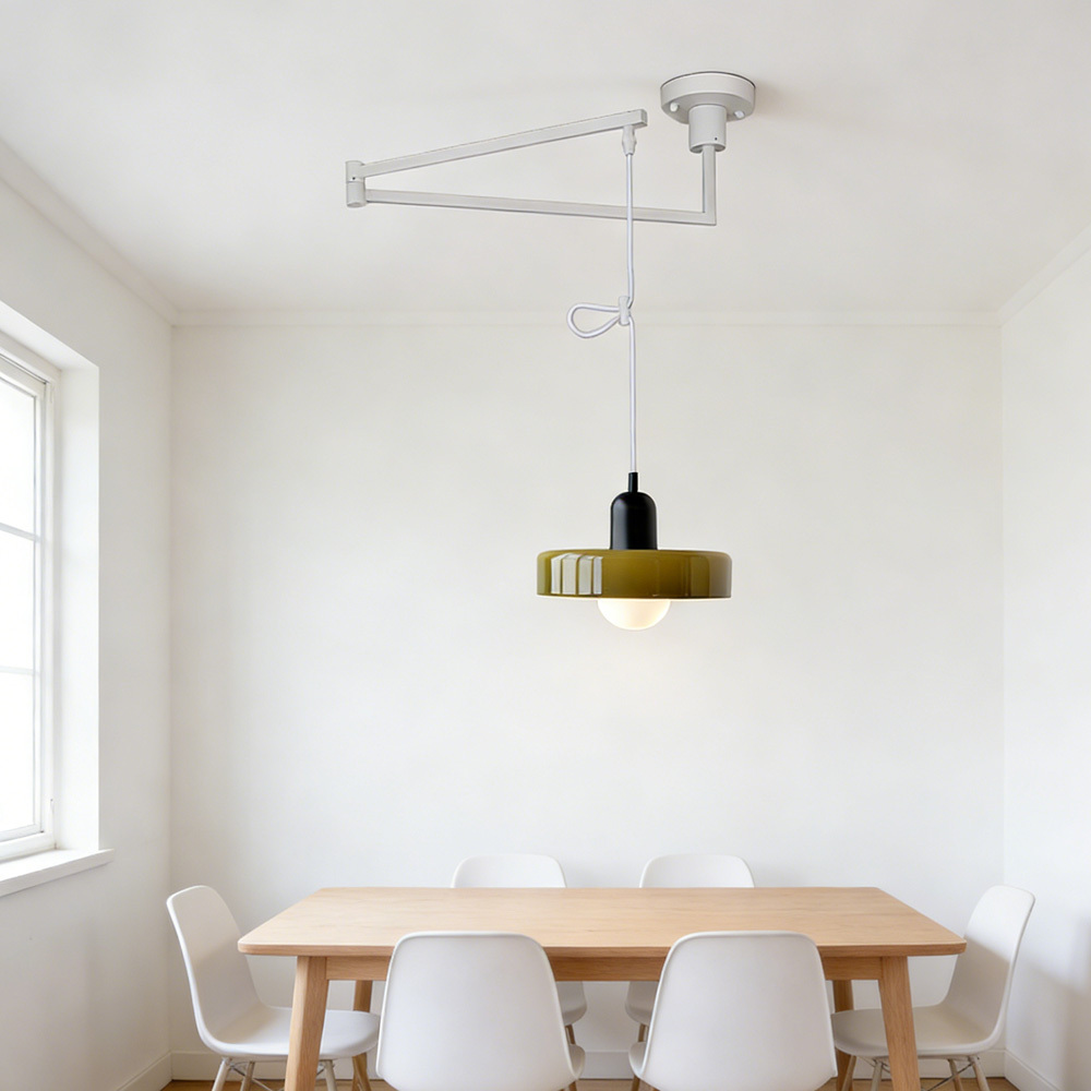 Modern Cream Glass Adjustable Swing Arm Pendant Light