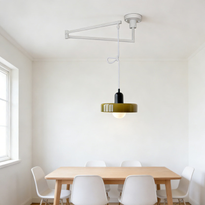 Modern Cream Glass Adjustable Swing Arm Pendant Light