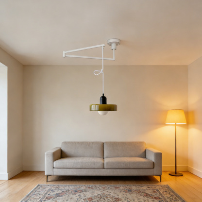 Modern Cream Glass Adjustable Swing Arm Pendant Light