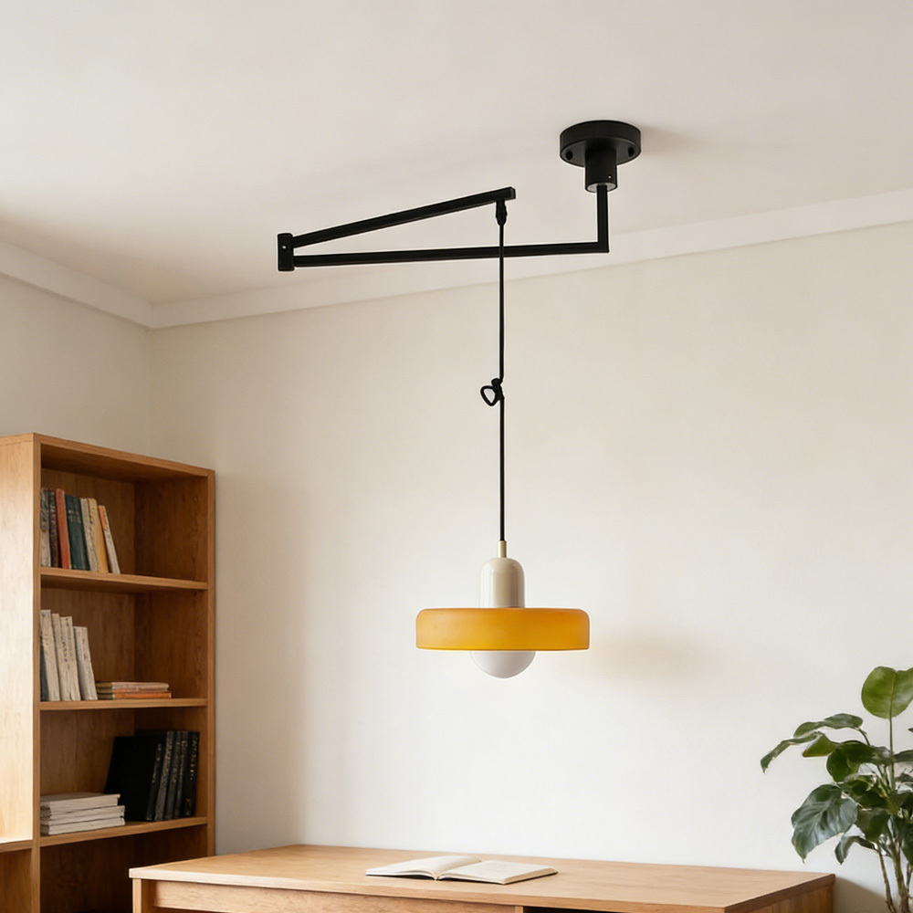 Modern Cream Glass Adjustable Swing Arm Pendant Light