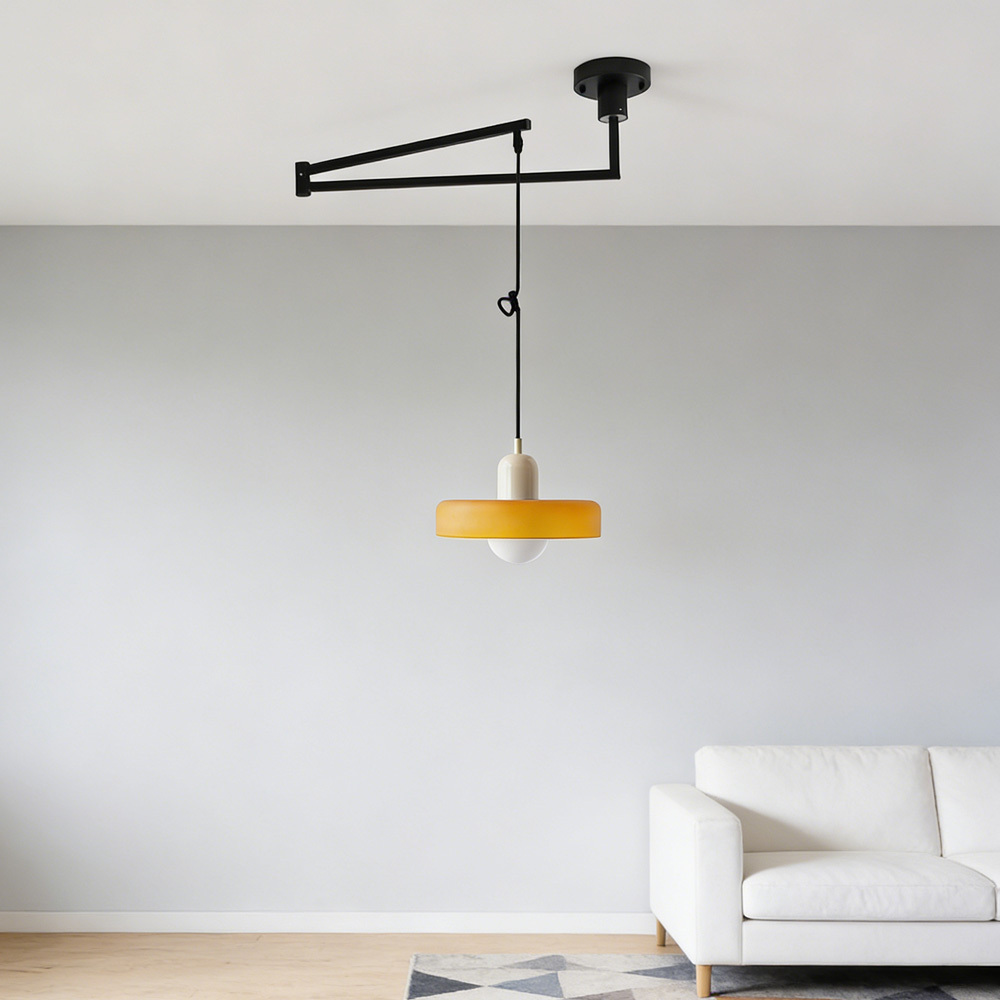 Modern Cream Glass Adjustable Swing Arm Pendant Light
