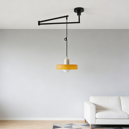 Modern Cream Glass Adjustable Swing Arm Pendant Light
