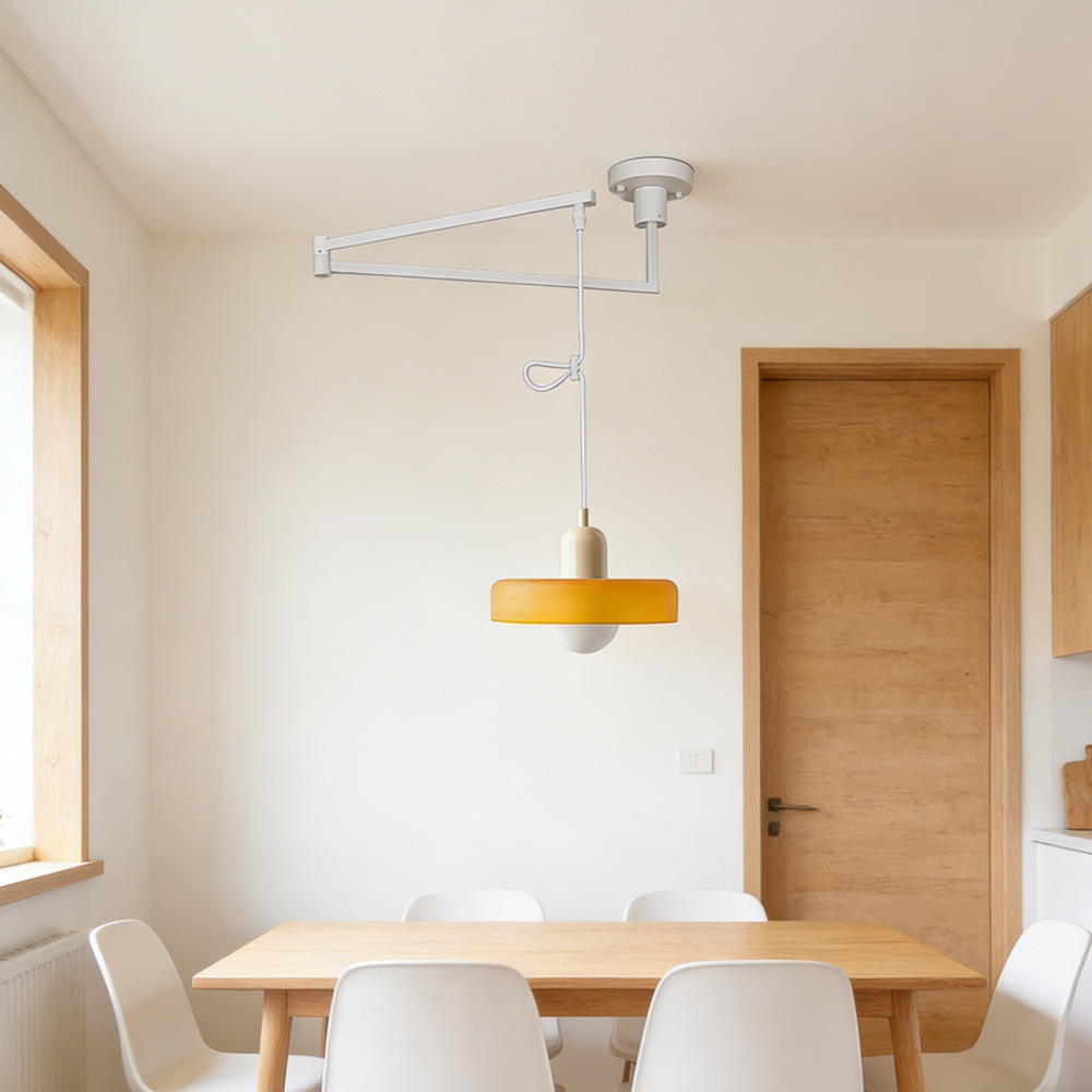 Modern Cream Glass Adjustable Swing Arm Pendant Light