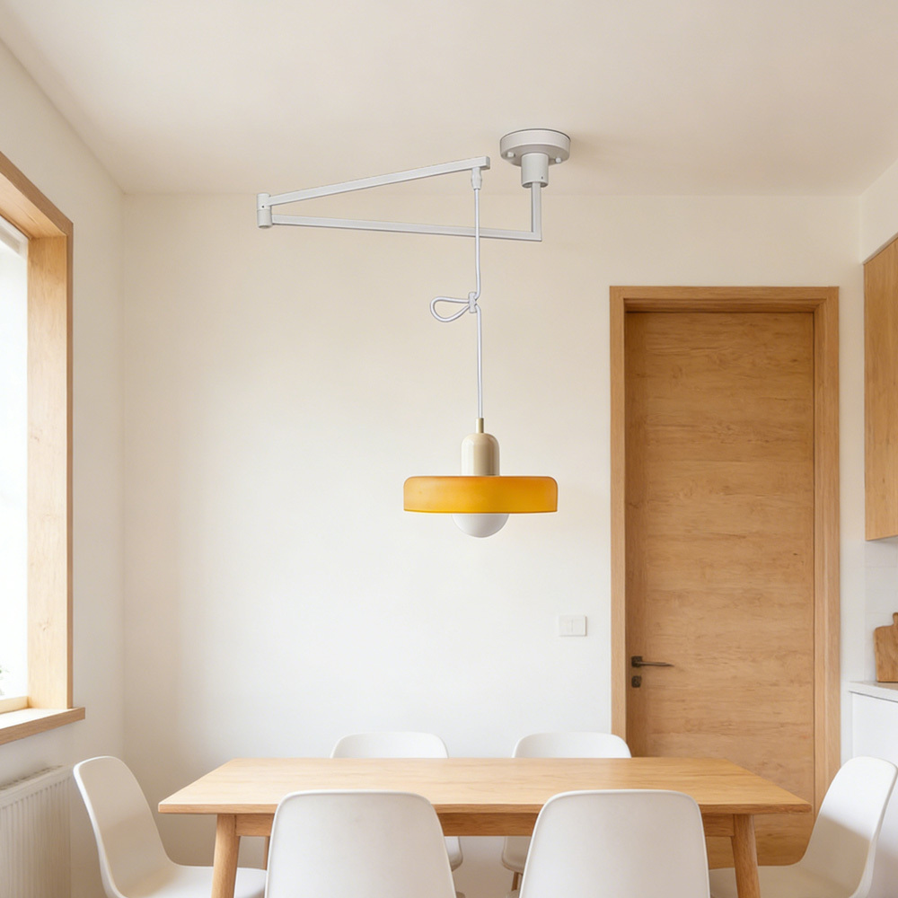 Modern Cream Glass Adjustable Swing Arm Pendant Light