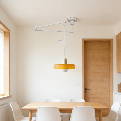 Modern Cream Glass Adjustable Swing Arm Pendant Light