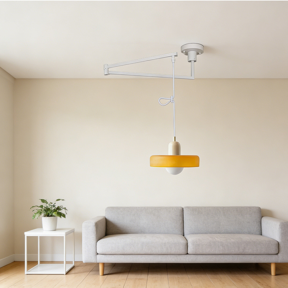 Modern Cream Glass Adjustable Swing Arm Pendant Light