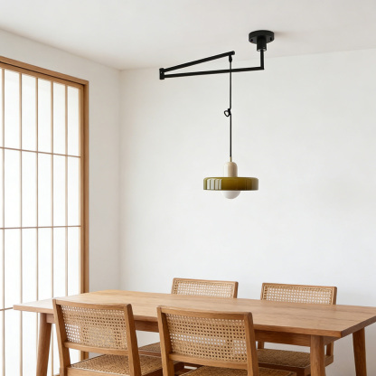Modern Cream Glass Adjustable Swing Arm Pendant Light