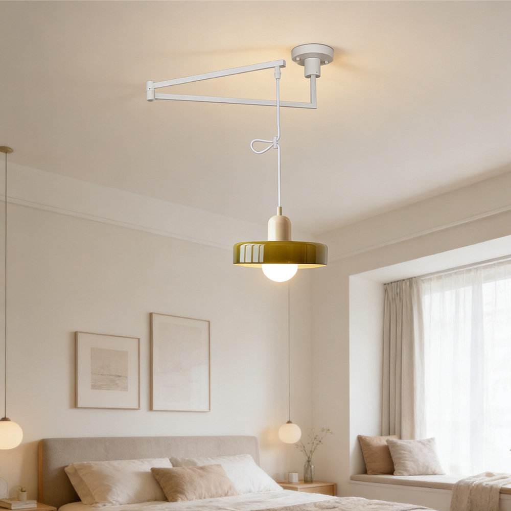 Modern Cream Glass Adjustable Swing Arm Pendant Light