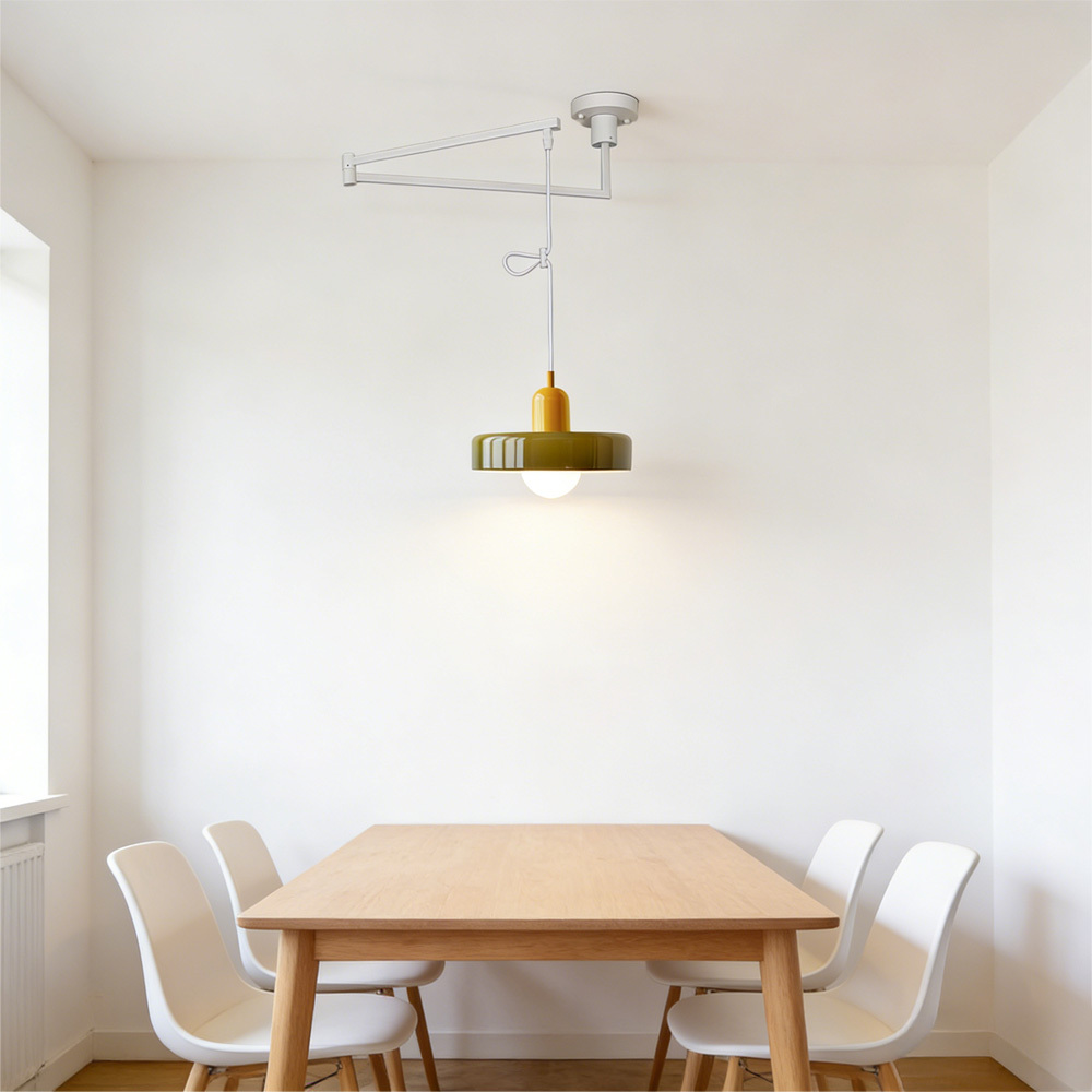 Modern Cream Glass Adjustable Swing Arm Pendant Light