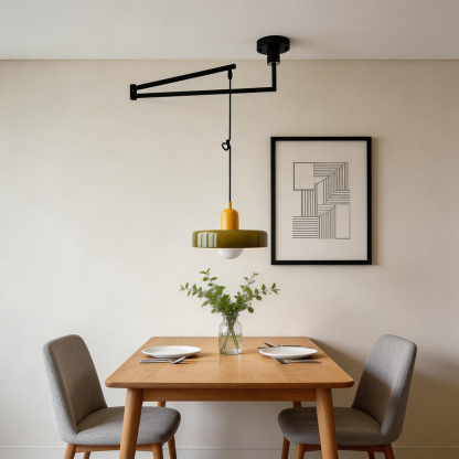 Modern Cream Glass Adjustable Swing Arm Pendant Light